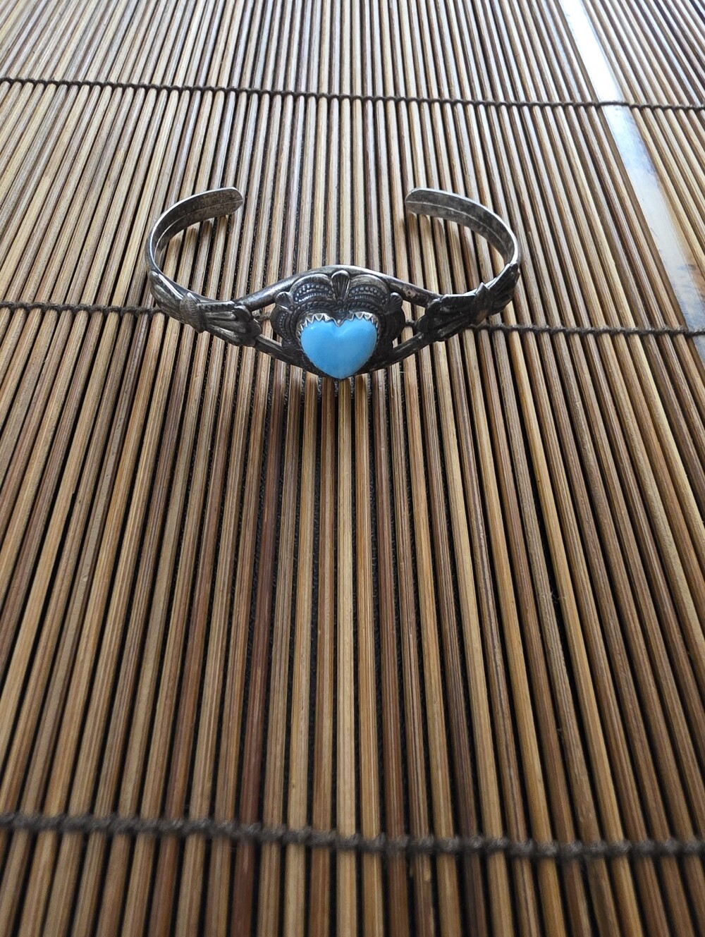Sterling Silver Q.T Heart Turquoise Cuff Bracelet (Vintage)